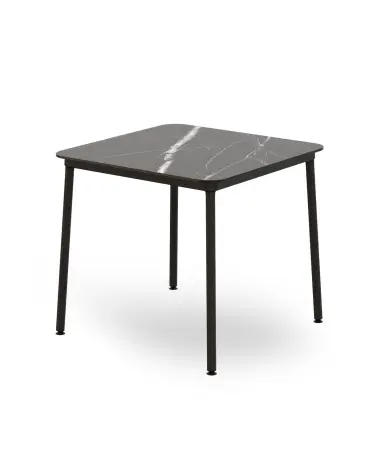 Mesa Hub Negra 80x80 Hpl Marmol Negro