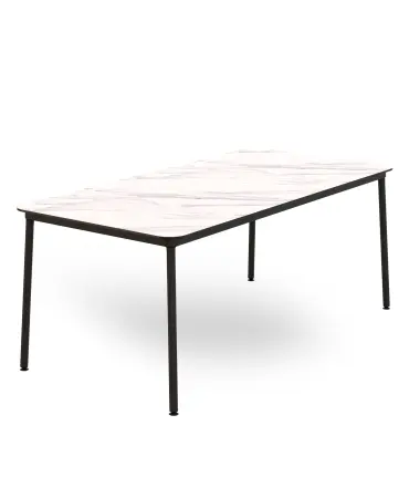 Mesa Hub Negra 180x90 Hpl Marmol Blanco